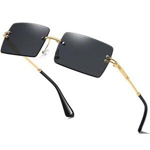 Fashion Rimless Rectangle Sunglasses for Women Men Square Glasses Ultralight